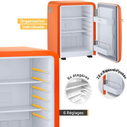 TZS First Austria - Mini Réfrigérateur Rétro 40L silencieux - Petit Minifrigo design vintage avec lumière intérieure et 2 compar