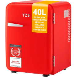 TZS First Austria - Mini Réfrigérateur Rétro 40L silencieux - Petit Minifrigo design vintage avec lumière intérieure et 2 compar