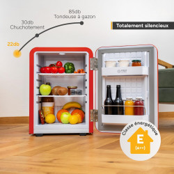 TZS First Austria - Mini Réfrigérateur Rétro 40L silencieux - Petit Minifrigo design vintage avec lumière intérieure et 2 compar