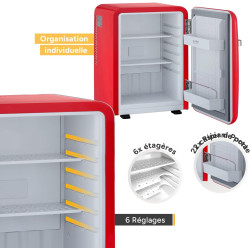 TZS First Austria - Mini Réfrigérateur Rétro 40L silencieux - Petit Minifrigo design vintage avec lumière intérieure et 2 compar