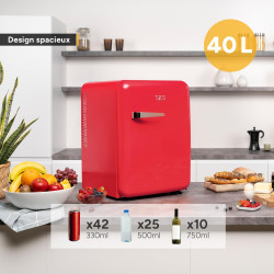 TZS First Austria - Mini Réfrigérateur Rétro 40L silencieux - Petit Minifrigo design vintage avec lumière intérieure et 2 compar