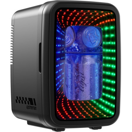 Upstreman Mini Frigo de Chambre, 4 Litres/6 Canettes, Mini Réfrigérateur avec Lumières à l'Infini, Refroidissement, 12V/220V, Mi