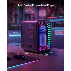 Upstreman Mini Frigo de Chambre, 4 Litres/6 Canettes, Mini Réfrigérateur avec Lumières à l'Infini, Refroidissement, 12V/220V, Mi