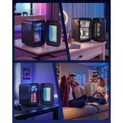 Upstreman Mini Frigo de Chambre, 4 Litres/6 Canettes, Mini Réfrigérateur avec Lumières à l'Infini, Refroidissement, 12V/220V, Mi