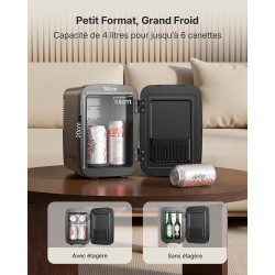Upstreman Mini Frigo de Chambre, 4 Litres/6 Canettes, 7 Couleurs Éclairage, Petit Frigo avec Thermoélectrique, 12V/220V, Mini Fr