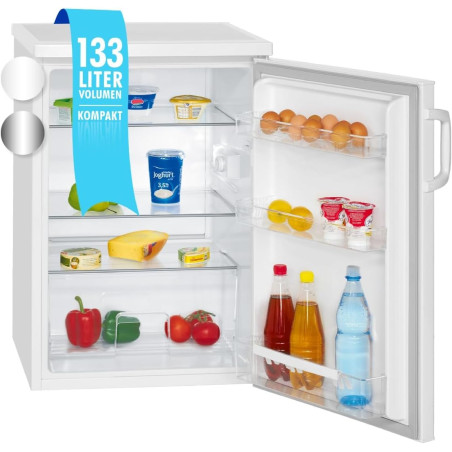 Bomann Réfrigérateur 133L blanc VS2195-1-blanc, Capacité nette : 133 litres, Éclairage intérieur à DEL, Contrôle de la températu