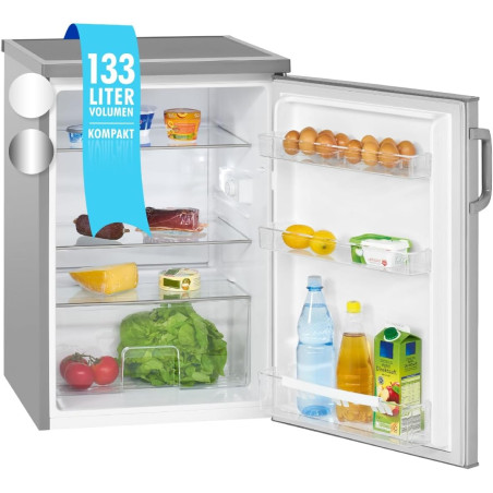 Bomann Réfrigérateur 133L inox VS2195-1-inox, Capacité nette : 133 litres, Éclairage intérieur à DEL, Contrôle de la température