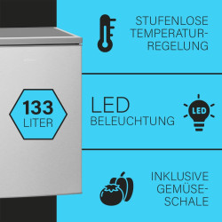 Bomann Réfrigérateur 133L inox VS2195-1-inox, Capacité nette : 133 litres, Éclairage intérieur à DEL, Contrôle de la température