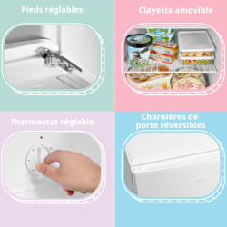 COMFEE' RCU40WH3EU(E) Mini Congélateur 31L, Blanc, Silencieux | Porte Réversible, 4 Étoiles, -24°C à -18°C, Température réglable