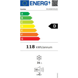 COMFEE' RCU40WH3EU(E) Mini Congélateur 31L, Blanc, Silencieux | Porte Réversible, 4 Étoiles, -24°C à -18°C, Température réglable