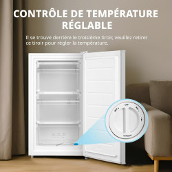 COMFEE' RCU60WH2(E) 60L Mini Congélateur, Monoporte, Température Réglable, Porte Réversible, Silencieux, Pose Libre, Blanc | Tem