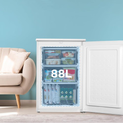 COMFEE' RCU83WH3EU(E) Congélateur vertical indépendant, Blanc, 88L | 3 tiroirs transparents, Grande capacité, -18°C, 39 dB silen