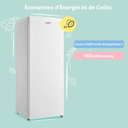 COMFEE' RCU160WH2(E) Congélateur Armoire 160L - Hauteur 142cm -183kWh/an-Porte Réversible-42dB Silencieux-Thermostat Réglable-Pi
