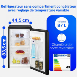 Bomann Réfrigérateur sans compartiment congélateur | 87 L | économe en énergie et compact | 0 °C-8 °C, réglage en continu | 3 cl