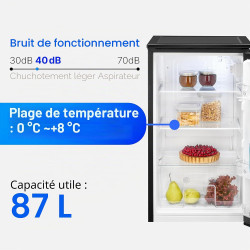 Bomann Réfrigérateur sans compartiment congélateur | 87 L | économe en énergie et compact | 0 °C-8 °C, réglage en continu | 3 cl