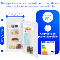 Bomann Réfrigérateur sans compartiment congélateur | 87 L | économe en énergie et compact | 0 °C-8 °C, réglage en continu | 3 cl