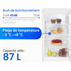 Bomann Réfrigérateur sans compartiment congélateur | 87 L | économe en énergie et compact | 0 °C-8 °C, réglage en continu | 3 cl