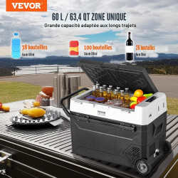 VEVOR Réfrigérateur Portable à Compression 60 L, Mini Frigo de Voiture 12 V, Glacière sur Roulettes à Zone Unique, Température R