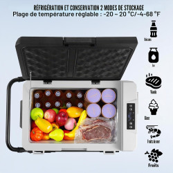 VEVOR Réfrigérateur Portable à Compression 60 L, Mini Frigo de Voiture 12 V, Glacière sur Roulettes à Zone Unique, Température R