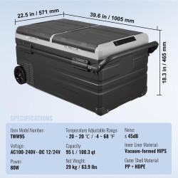 VEVOR Glacière à Compression 95 L, Réfrigérateur de Voiture 12 V, Glacière à Double Zone, -20 °C à 20 °C Température Réglable, a