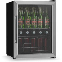 KLARSTEIN Beersafe Réfrigérateur à Boissons 60 L – Mini Frigo avec Porte Vitrée, Argent | Éclairage LED, étagères métalliques am