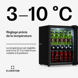 KLARSTEIN Beersafe Réfrigérateur à Boissons 60 L – Mini Frigo avec Porte Vitrée, Argent | Éclairage LED, étagères métalliques am