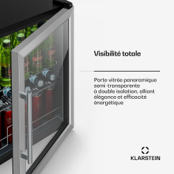 KLARSTEIN Beersafe Réfrigérateur à Boissons 60 L – Mini Frigo avec Porte Vitrée, Argent | Éclairage LED, étagères métalliques am