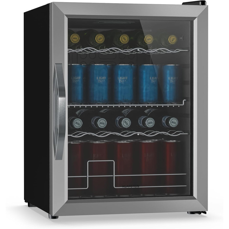 KLARSTEIN Beersafe Réfrigérateur à Boissons 60 L – Mini Frigo avec Porte Vitrée, Argent | Éclairage LED, étagères métalliques am