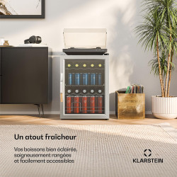 KLARSTEIN Beersafe Réfrigérateur à Boissons 60 L – Mini Frigo avec Porte Vitrée, Argent | Éclairage LED, étagères métalliques am