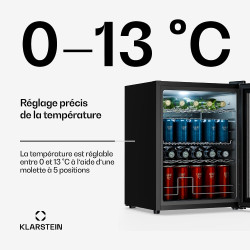 KLARSTEIN Beersafe Réfrigérateur à Boissons 60 L – Mini Frigo avec Porte Vitrée, Argent | Éclairage LED, étagères métalliques am