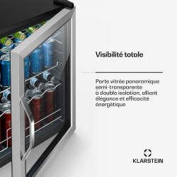 KLARSTEIN Beersafe Réfrigérateur à Boissons 60 L – Mini Frigo avec Porte Vitrée, Argent | Éclairage LED, étagères métalliques am