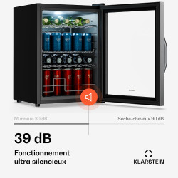 KLARSTEIN Beersafe Réfrigérateur à Boissons 60 L – Mini Frigo avec Porte Vitrée, Argent | Éclairage LED, étagères métalliques am