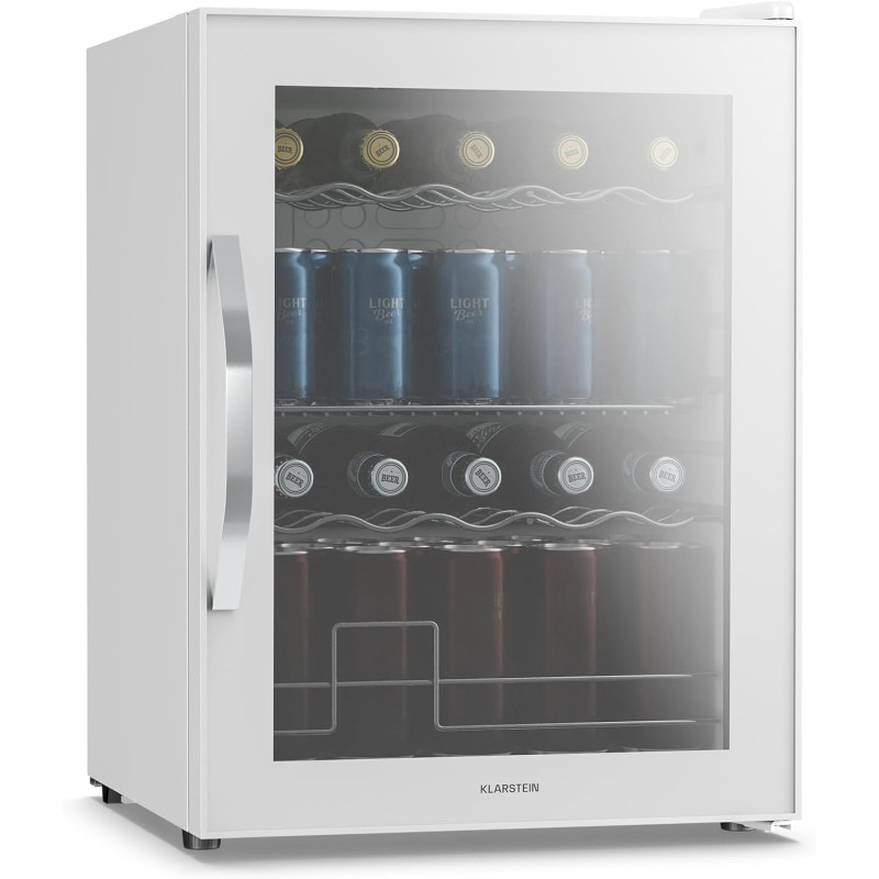 KLARSTEIN Beersafe Réfrigérateur à Boissons 60 L – Mini Frigo avec Porte Vitrée, Blanc | Éclairage LED, étagères métalliques amo