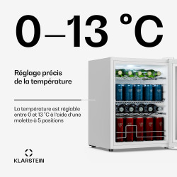 KLARSTEIN Beersafe Réfrigérateur à Boissons 60 L – Mini Frigo avec Porte Vitrée, Blanc | Éclairage LED, étagères métalliques amo