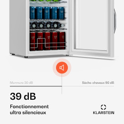 KLARSTEIN Beersafe Réfrigérateur à Boissons 60 L – Mini Frigo avec Porte Vitrée, Blanc | Éclairage LED, étagères métalliques amo