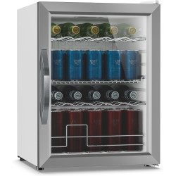 KLARSTEIN Beersafe Réfrigérateur à Boissons 60 L – Mini Frigo avec Porte Vitrée, Blanc-Argent | Éclairage LED, étagères métalliq