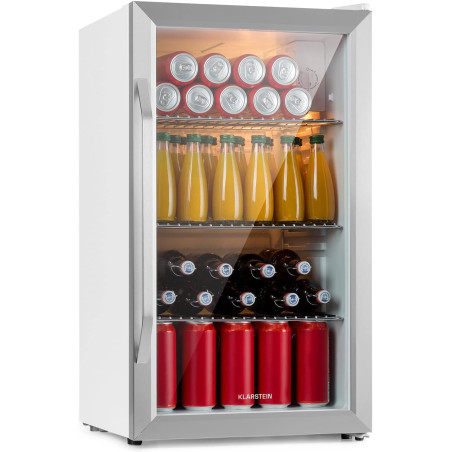 KLARSTEIN Beersafe Réfrigérateur à Boissons 80 L – Frigo avec Porte Vitrée, Blanc-Argent | Éclairage LED, étagères métalliques a