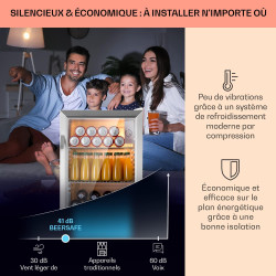 KLARSTEIN Beersafe Réfrigérateur à Boissons 80 L – Frigo avec Porte Vitrée, Blanc-Argent | Éclairage LED, étagères métalliques a