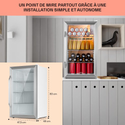 KLARSTEIN Beersafe Réfrigérateur à Boissons 80 L – Frigo avec Porte Vitrée, Blanc-Argent | Éclairage LED, étagères métalliques a