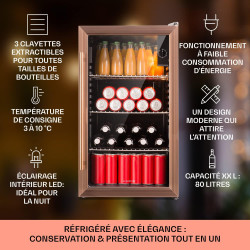 KLARSTEIN Beersafe Réfrigérateur à Boissons 80 L – Frigo avec Porte Vitrée, Cuivre | Éclairage LED, étagères métalliques amovibl