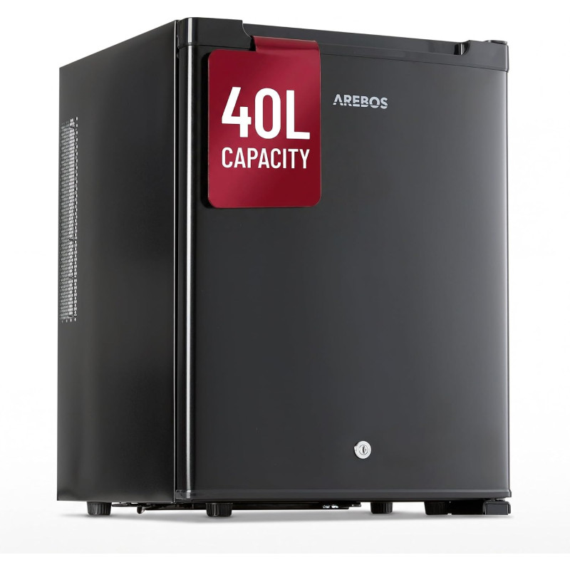 AREBOS Mini Réfrigérateur 40L | Mini Bar Silencieux ≤27 dB | Réfrigérateur Compact Verrouillable avec LED & Température Réglable
