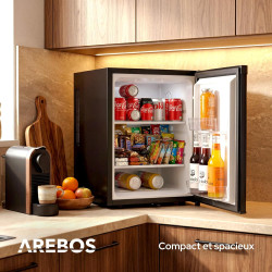 AREBOS Mini Réfrigérateur 40L | Mini Bar Silencieux ≤27 dB | Réfrigérateur Compact Verrouillable avec LED & Température Réglable