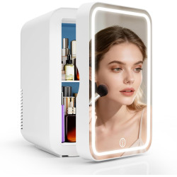 YU YUSING Mini Frigo Cosmetique 8L avec Miroir LED, Mini Réfrigérateurs Portable, Petit Frigo de Chambre 12V/220V avec Fonction 