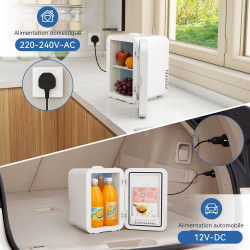 YU YUSING Mini Frigo Cosmetique 8L avec Miroir LED, Mini Réfrigérateurs Portable, Petit Frigo de Chambre 12V/220V avec Fonction 