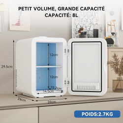 YU YUSING Mini Frigo Cosmetique 8L avec Miroir LED, Mini Réfrigérateurs Portable, Petit Frigo de Chambre 12V/220V avec Fonction 