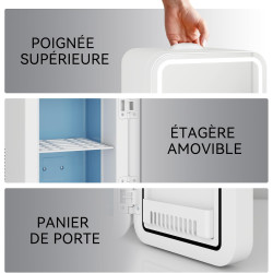 YU YUSING Mini Frigo Cosmetique 8L avec Miroir LED, Mini Réfrigérateurs Portable, Petit Frigo de Chambre 12V/220V avec Fonction 