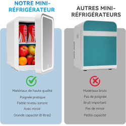 YU YUSING Mini Frigo Cosmetique 8L avec Miroir LED, Mini Réfrigérateurs Portable, Petit Frigo de Chambre 12V/220V avec Fonction 