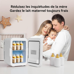 YU YUSING Mini Frigo de Chambre 4L avec Miroir LED, Luminosité Réglable, 6 Canettes, Petit Frigo Cosmétique, Réfrigérateur Porta