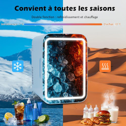 YU YUSING Mini Frigo de Chambre 4L avec Miroir LED, Luminosité Réglable, 6 Canettes, Petit Frigo Cosmétique, Réfrigérateur Porta