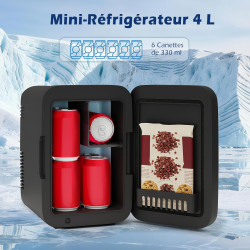 YU YUSING Mini Frigo de Chambre 4L avec Miroir LED, Luminosité Réglable, 6 Canettes, Petit Frigo Cosmétique, Réfrigérateur Porta